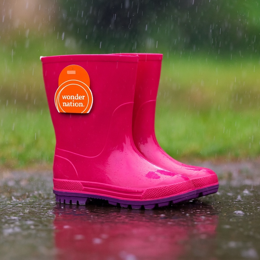 Wonder Nation Kids Bright Pink & Purple Rain Boots, size 7/8, NWT